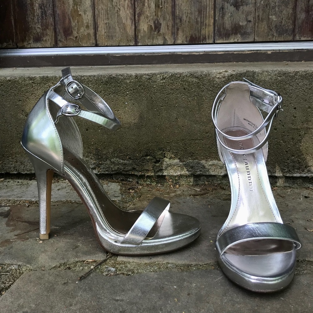 Chinese Laundry Strappy Silver Metallic Heels